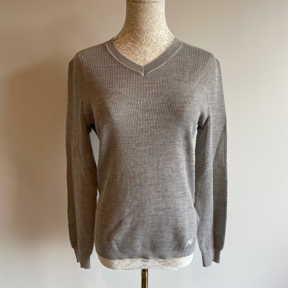 Kjus Women Martha V-Neck Sweater Merino‎ Wool Polyester Blend Gray Size 38/M